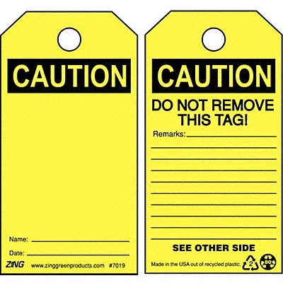 ZING 7019 Caution Tag 5 3/4in H 3in W Plastic PK10
