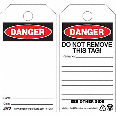 ZING 7013 Danger Tag 5 3/4in H 3in W Plastic PK10