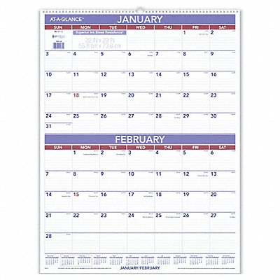 AT-A-GLANCE AAGPM928 Two-Month-View Wall Calendar 22x29 In.