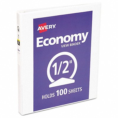 GRAINGER AVE05706 3-Ring Binder 1/2 White