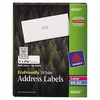 AVERY AVE48460 Laser/Inkjet Label 1 H 2-5/8 W PK100
