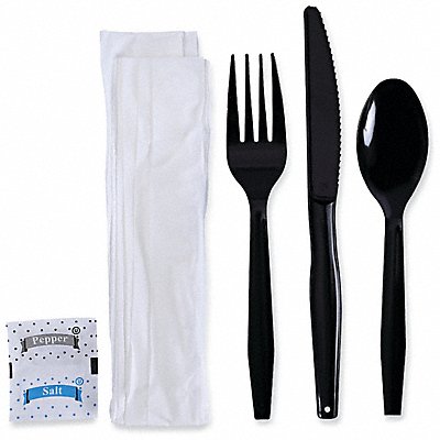 GRAINGER BWKFKTNSMWPSBLA Disp Cutlery Set BK Med Weight PK250