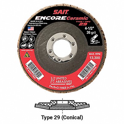 UNITED ABRASIVES-SAIT 72933 Flap Disc 80 Grit 5/8-11 in Ceramic