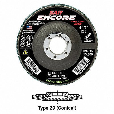 UNITED ABRASIVES-SAIT 79106 Flap Disc 4-1/2 in 40 Grit Zirconium