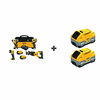 DEWALT DCK449P2DCB21082 DEWALT 20V 4-Kit BONUS BATTERY 2PK