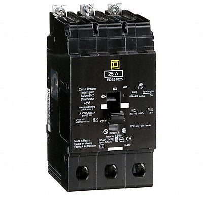 SQUARE D EDB34025 Circuit Breaker 25A Bolt On 277/480V 3P