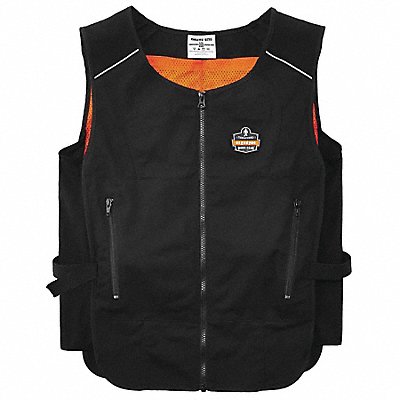 ERGODYNE 6255 Cooling Vest: Cold Pack Inserts, S/M, Black, Cotton/Polyester, Up to 2 hr, Zipper, 2 hours