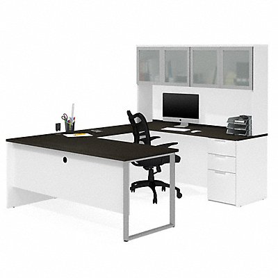 BESTAR 11089017 U Desk Glass Door Hutch White Deep Grey