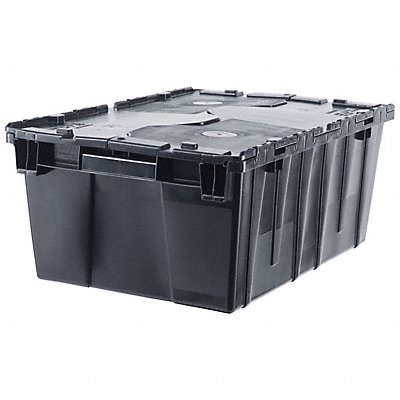 ORBIS FP143BlackRecycled Attached Lid Container Black Solid HDPE