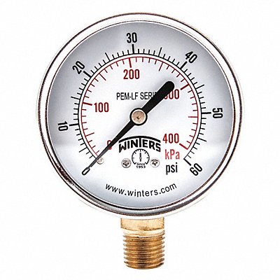 WINTERS PEM213LF J1380 Gauge Pressure 0 to 60 psi 2-1/2 in