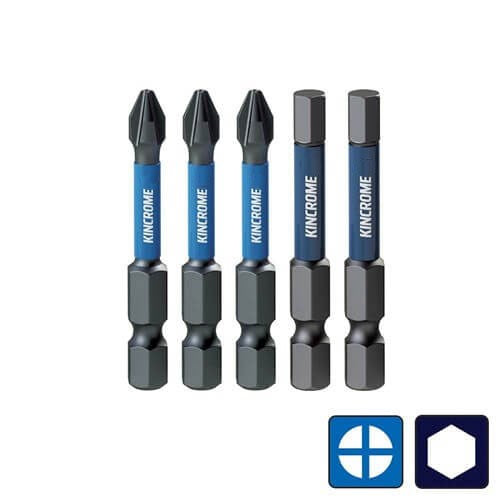 Kincrome K21521 Phillips #2 & Hex 5mm Impact Bit Mixed Pack 50mm 5 Piece