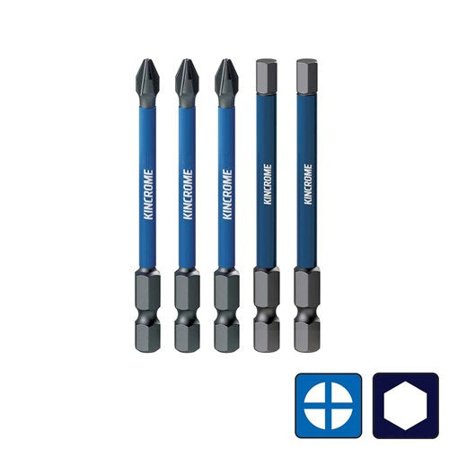 Kincrome K21522 Phillips #2 & Hex 5mm Impact Bit Mixed Pack 75mm 5 Piece