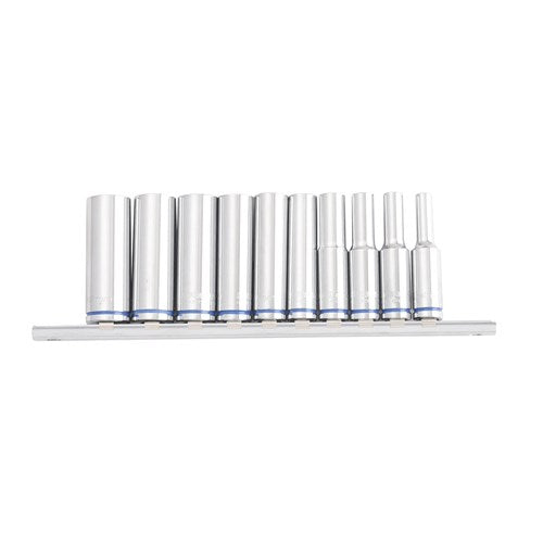 Kincrome K2176 Deep Socket Rail 10 Piece 1/4" Drive (Mirror Polish) - Metric