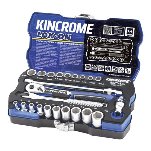 Kincrome K27001 LOK-ON Socket Set 24 Piece 1/4" Drive - Metric & Imperial