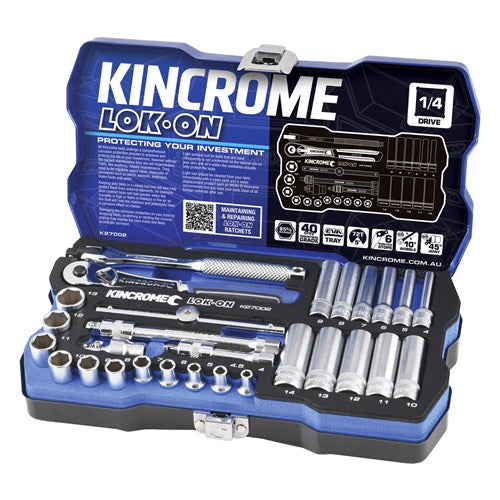 Kincrome K27002 LOK-ON Socket Set 28 Piece 1/4" Drive - Metric