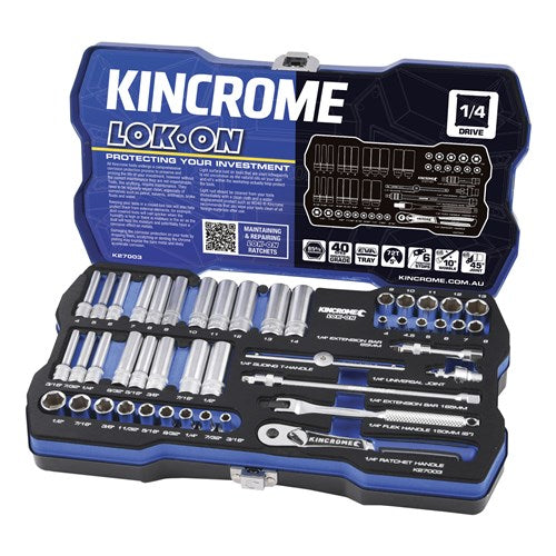 Kincrome K27003 LOK-ON Socket Set 45 Piece 1/4" Drive - Metric & Imperial