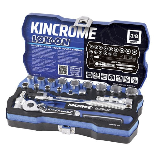 Kincrome K27010 LOK-ON Socket Set 19 Piece 3/8" Drive - Metric