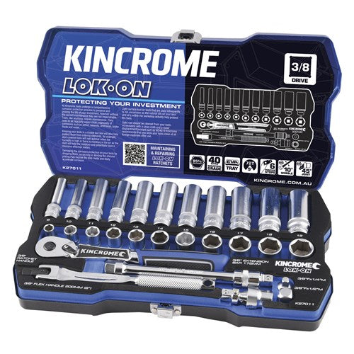 Kincrome K27011 LOK-ON Socket Set 28 Piece 3/8" Drive - Metric