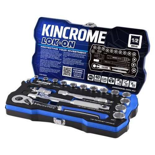 Kincrome K27020 LOK-ON Socket Set 18 Piece 1/2" Drive - Metric