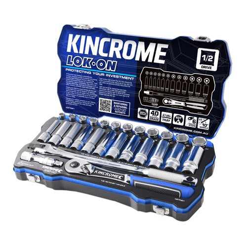 Kincrome K27021 LOK-ON Socket Set 28 Piece 1/2" Drive - Metric