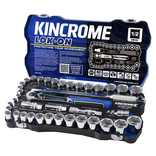 Kincrome K27022 LOK-ON Socket Set 41 Piece 1/2" Drive - Metric & Imperial
