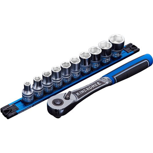 Kincrome K27044 LOK-ON Socket Set Twist-Lock Rail 11 Piece 1/2 Drive - Metric