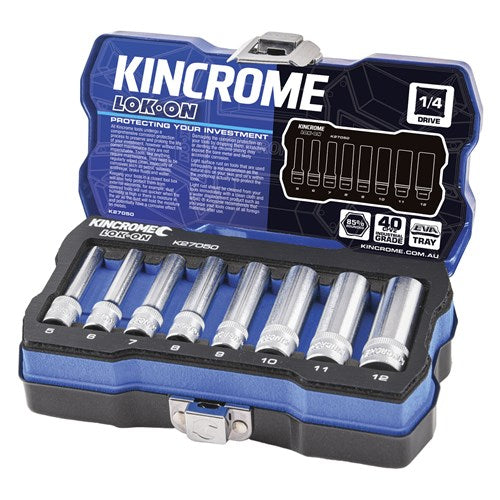 Kincrome K27050 LOK-ON Socket Set 8 Piece 1/4" Drive - Metric