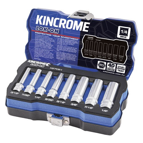 Kincrome K27051 LOK-ON Socket Set 8 Piece 1/4" Drive - Imperial