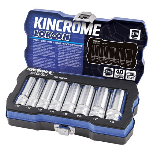 Kincrome K27054 LOK-ON Socket Set 8 Piece 3/8" Drive - Metric