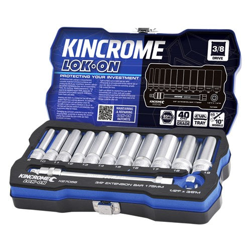 Kincrome K27056 LOK-ON Socket & Extension Set 13 Piece 3/8" Drive - Metric