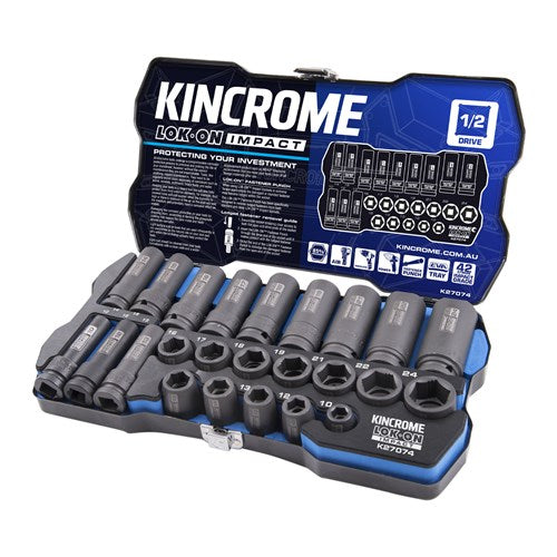 Kincrome K27074 LOK-ON Impact Socket Set 24 Piece 1/2" Drive