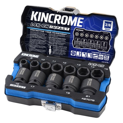 Kincrome K27076 LOK-ON Impact Socket Set 12 Piece 3/8" Drive - Metric