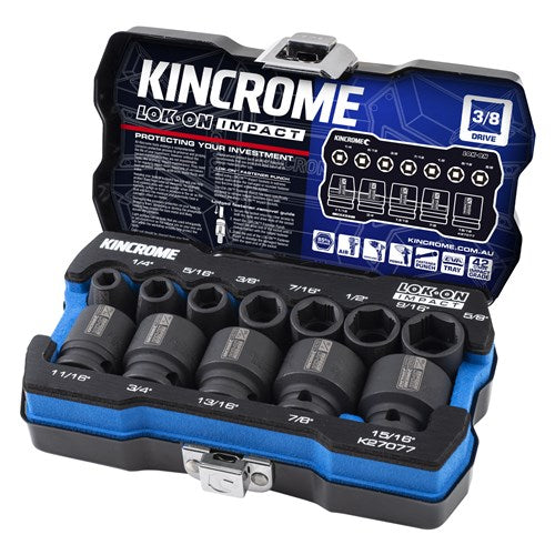 Kincrome K27077 LOK-ON Impact Socket Set 12 Piece 3/8" Drive - Imperial