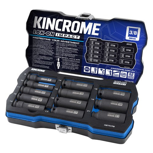 Kincrome K27078 LOK-ON Deep Impact Socket Set 12 Piece 3/8" Drive - Metric