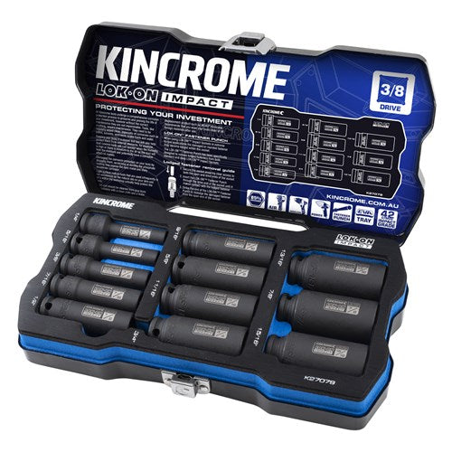Kincrome K27079 LOK-ON Deep Impact Socket Set 12 Piece 3/8" Drive - Imperial