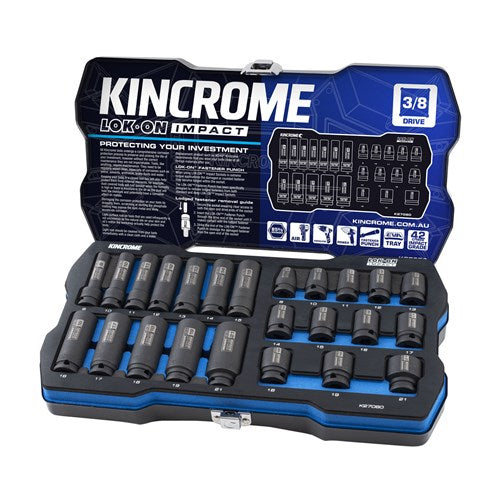 Kincrome K27080 LOK-ON Standard & Deep Impact Socket Set 24 Piece 3/8" Drive - Metric
