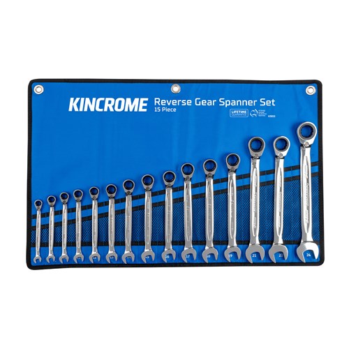 Kincrome K3015 Reversible Gear Spanner Set 15 Piece - Metric