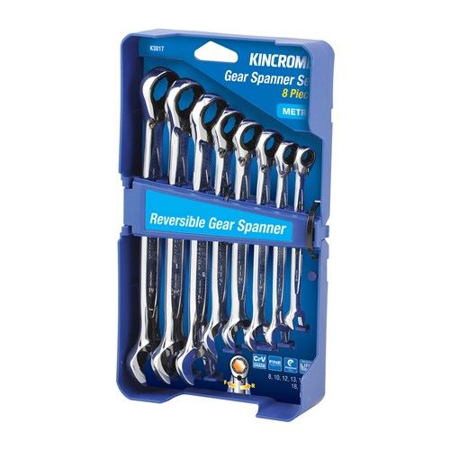 Kincrome K3017 Reversible Gear Spanner Set 8 Piece - Metric