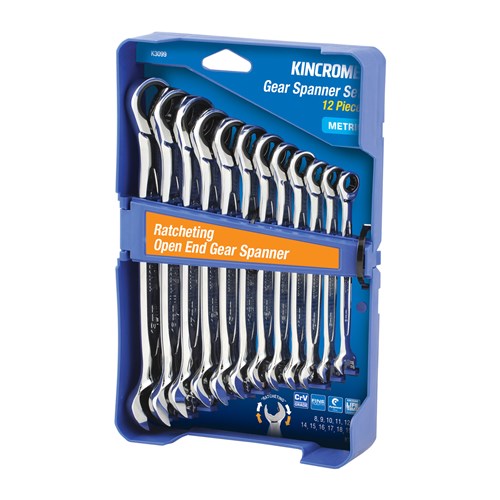 Kincrome K3099 Ratcheting Open End Gear Spanner Set 12 Piece - Metric