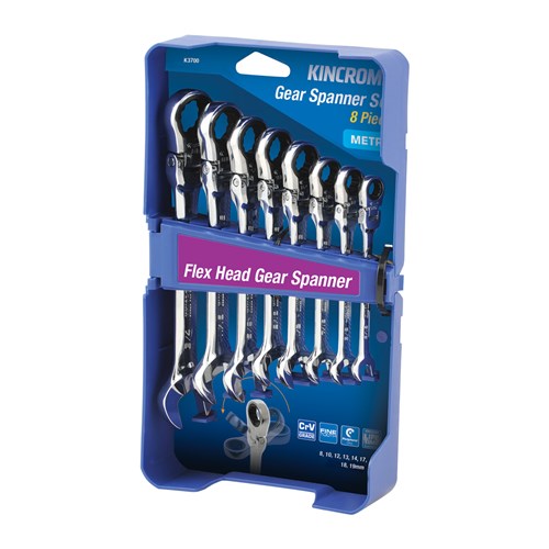 Kincrome K3700 Flex Head Gear Spanner Set 8 Piece - Metric