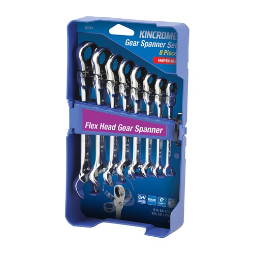Kincrome K3701 Flex Head Gear Spanner Set 8 Piece - Imperial