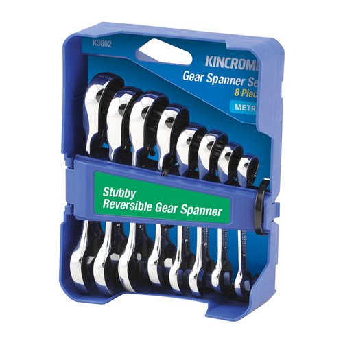 Kincrome K3802 Stubby Reversible Gear Spanner Set 8 Piece - Metric