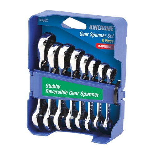 Kincrome K3803 Stubby Reversible Gear Spanner Set 8 Piece - Imperial