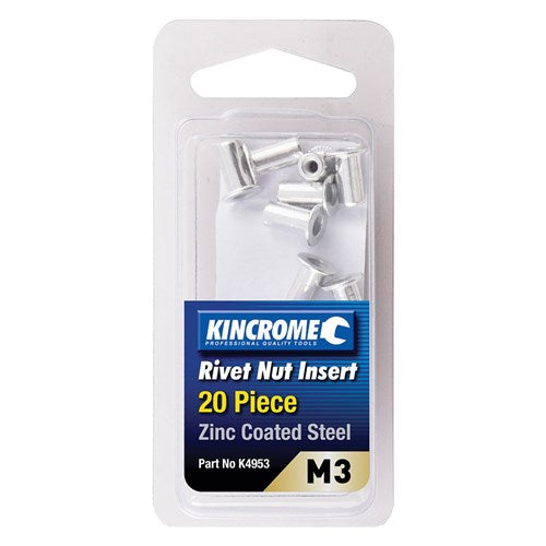 Kincrome K4953 Rivet Nut Insert M3 (Zinc Coated Steel) - 20 Pack