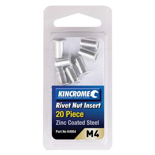 Kincrome K4954 Rivet Nut Insert M4 (Zinc Coated Steel) - 20 Pack