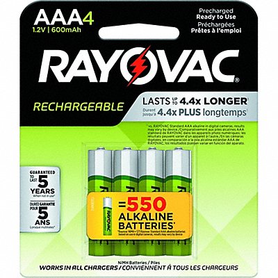 RAYOVAC LD7244 Rechargeable Battery AAA 1.2VDC PK4