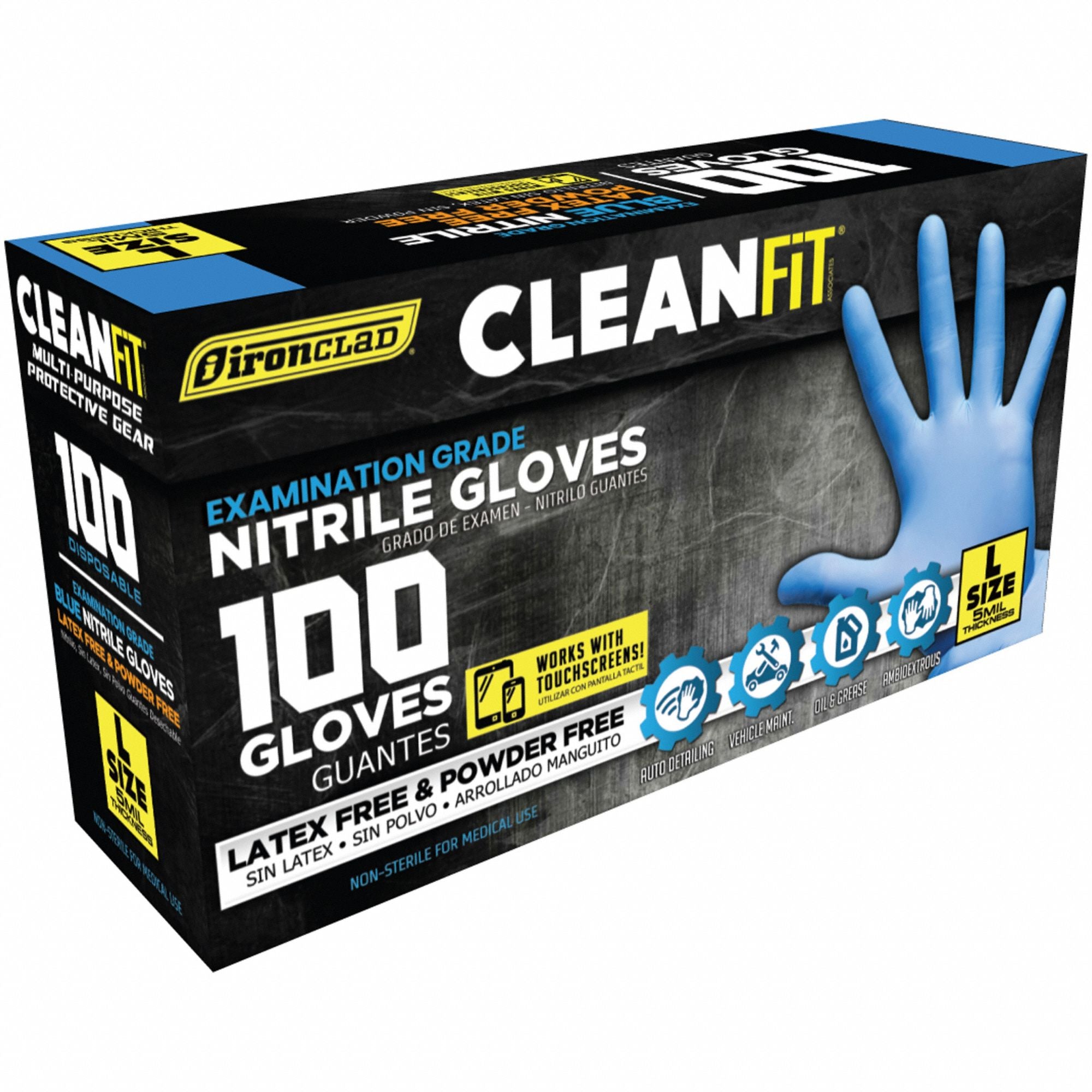 IRONCLAD M02003 Exam Grade Glove L Blue 5 Mil PK/100