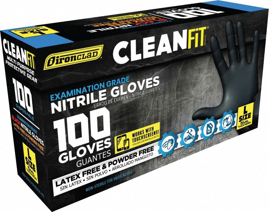 IRONCLAD M02044 Exam Grade Glove XL Black 5 Mil PK/100