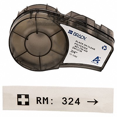 BRADY M21750430 Label Cartridge Black/Clear 3/4 in W