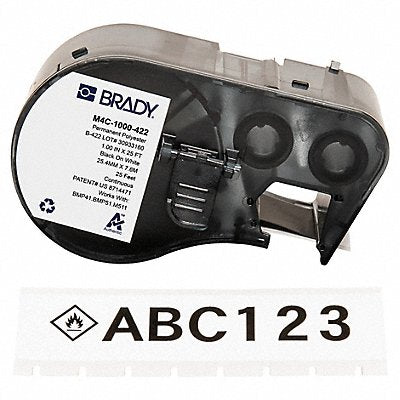 BRADY M4C1000422 Precut Label Roll Cartridge Black/White